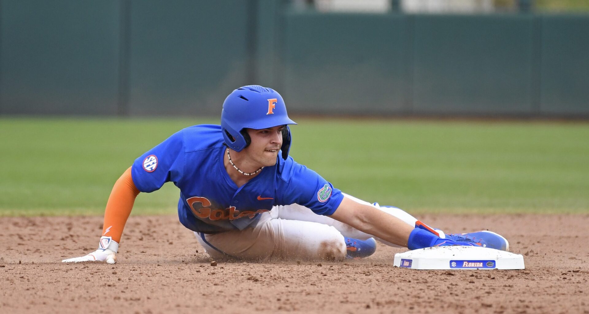 Florida baseball utility player Ashton Wilson slides into second base.
