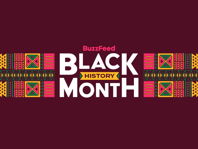 BuzzFeed Black History Month banner with vibrant African patterns and bold text highlighting the celebration