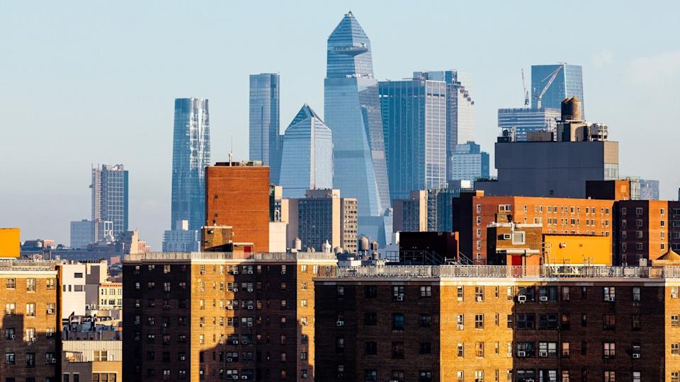 NYC skyline with luxury skyscrapers and apartment buildings