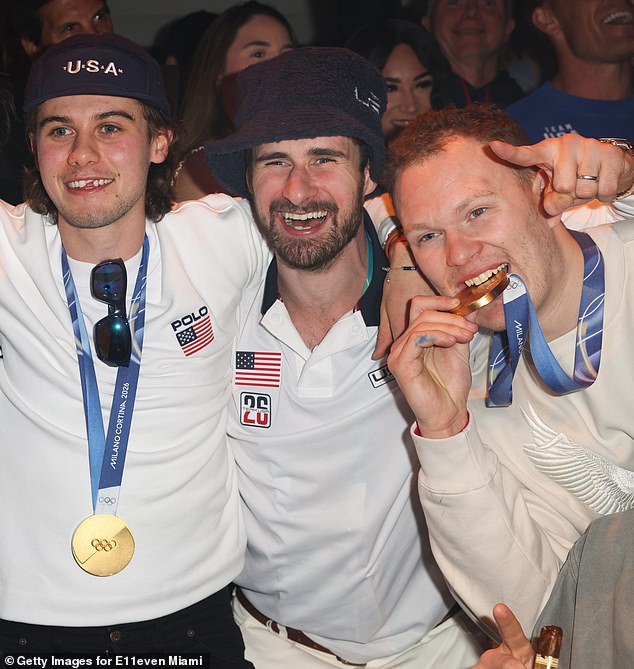 Jack Hughes, Dylan Larkin and Brady Tkachuk are seen partying in Miami with their medals