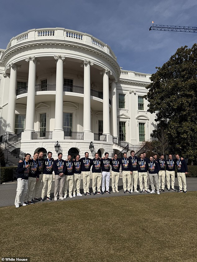 Members of Team USA are pictured outside the White House on Tuesday afternoon