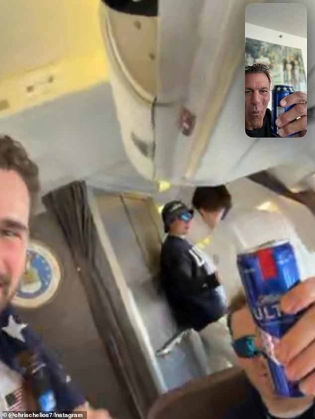 Larkin shares a beer with former Detroit and Team USA defenseman, Chris Chelios (inset)