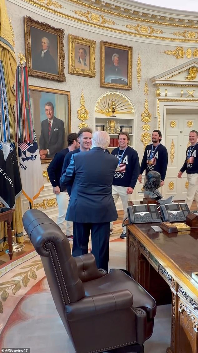 Donald Trump greeted Panthers star Matthew Tkachuk by saying: 'There's my friend'