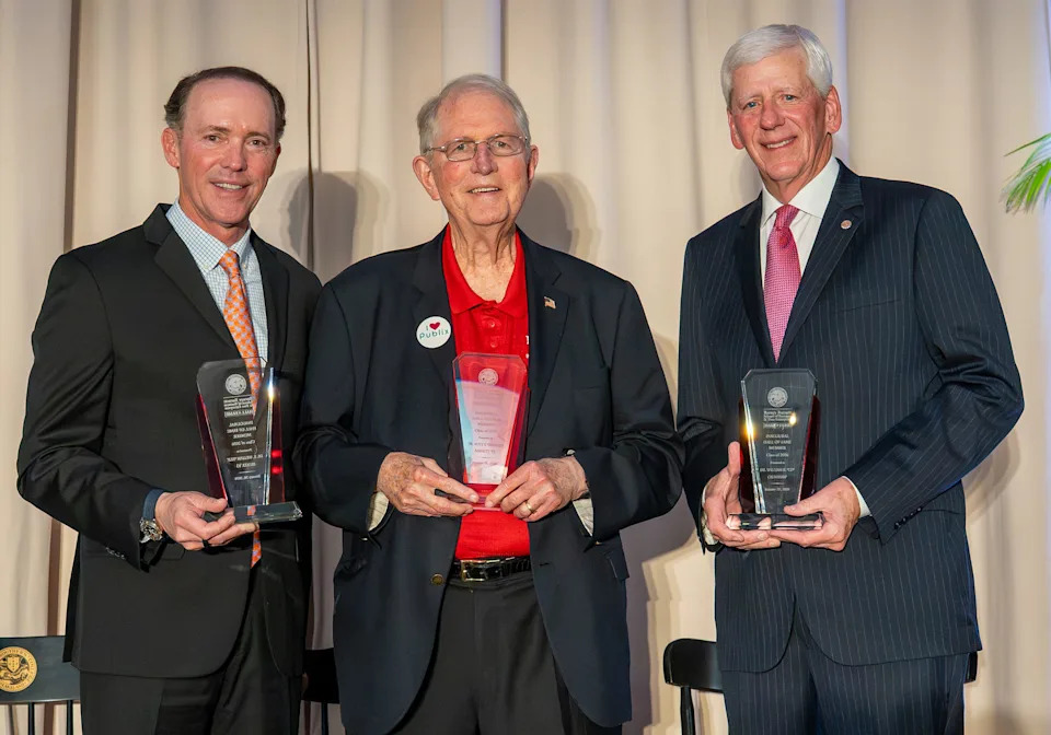 From left, Bill Becker, Barney Barnett and Ed Crenshaw are the first inductees into Florida Southern College's newly established Barney Barnett School of Business and Free Enterprise Hall of Fame.