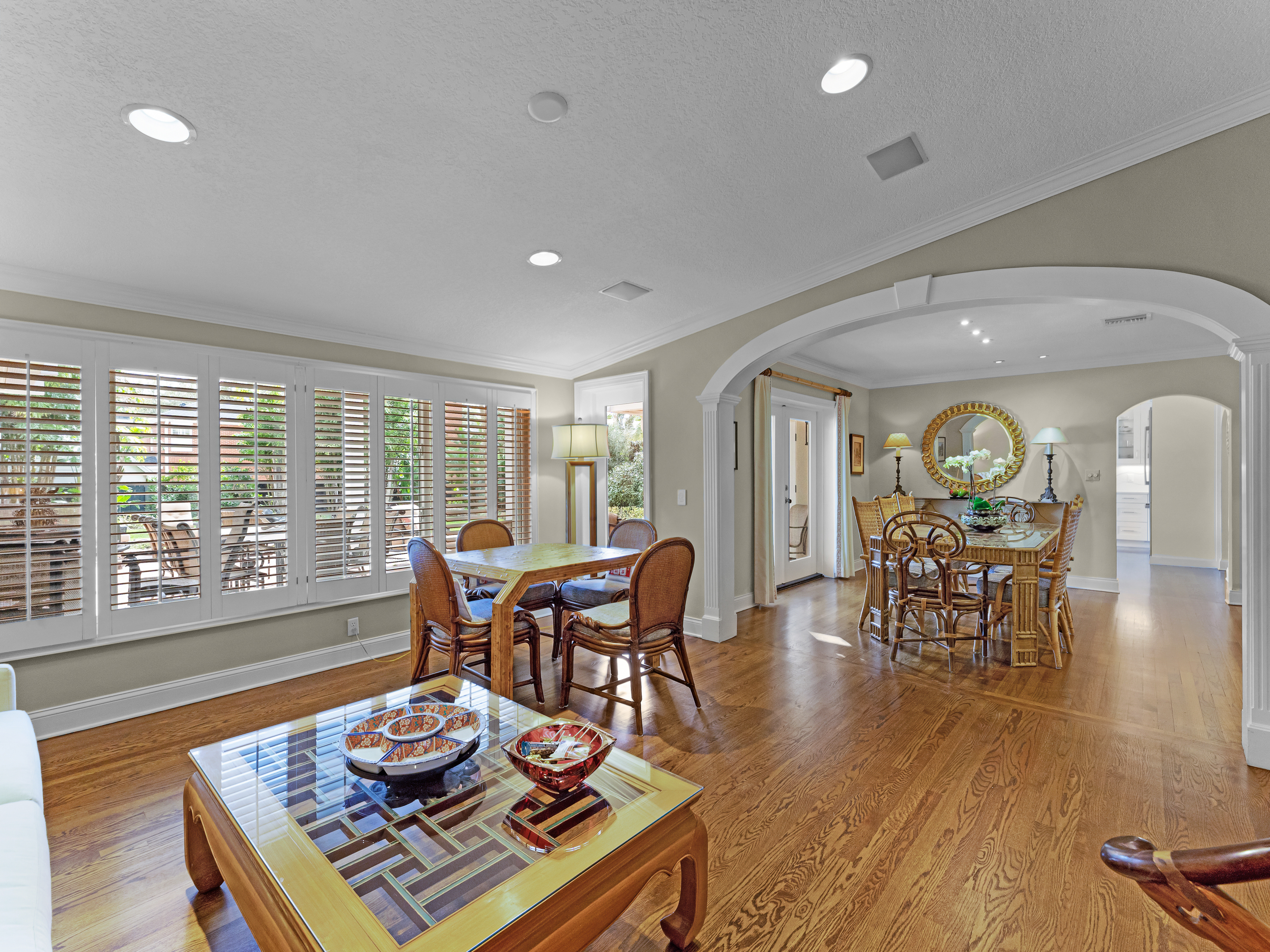 The family room and dining room of the home at...