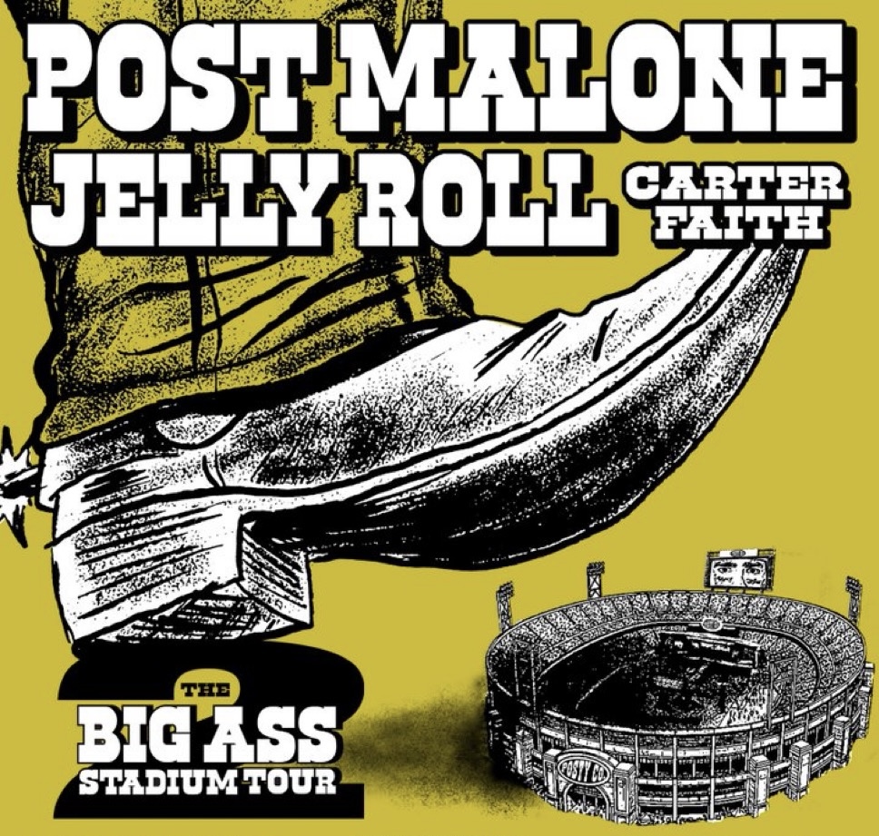 Post Malone’s “THE BIG ASS STADIUM TOUR PART 2” With Jelly Roll and Carter Faith Kicks Off April 10th in Fort Lauderdale, FL