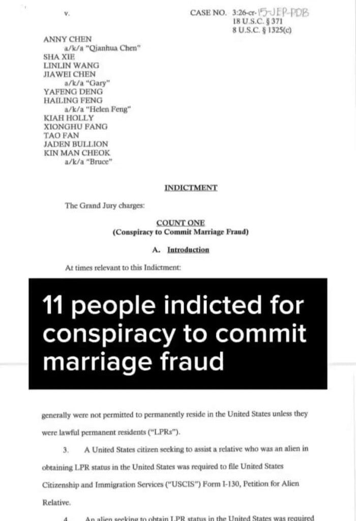 11 Chinese nationals indicted in marriage fraud scheme involving Jacksonville Navy sailors