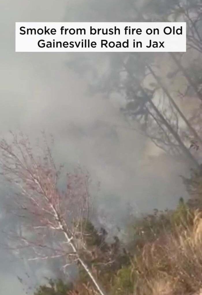 Smoke from brush fire on Old Gainesville Road in Jacksonville that threatened nearby shops