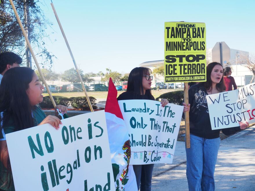 Students protested immigration enforcement outside of Wharton High School.