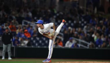 Gators mound huddle (2026 opener vs. UAB)