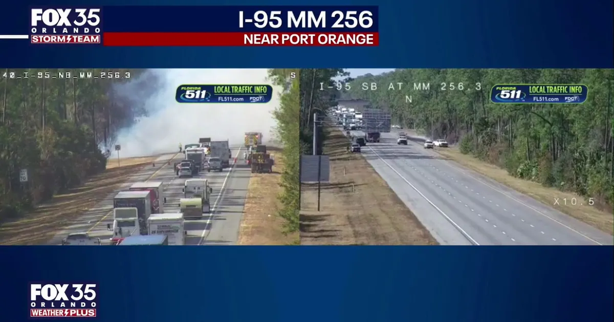 I-95 closed in Volusia County due to brush fires; 20 vehicles burned, officials say