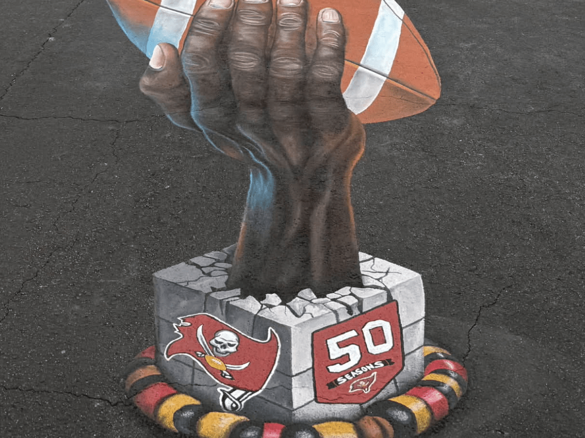 Tampa Bay Bucs unveil giant 3D chalk mural for Black History Month