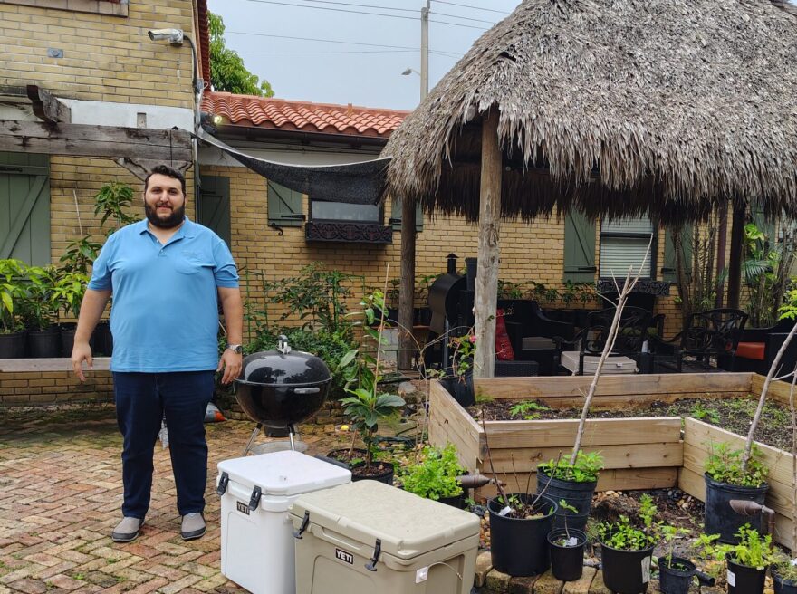 Tony Diaz and the “constituent” office he has started inside the tiki hut behind his Silver Bluff home.