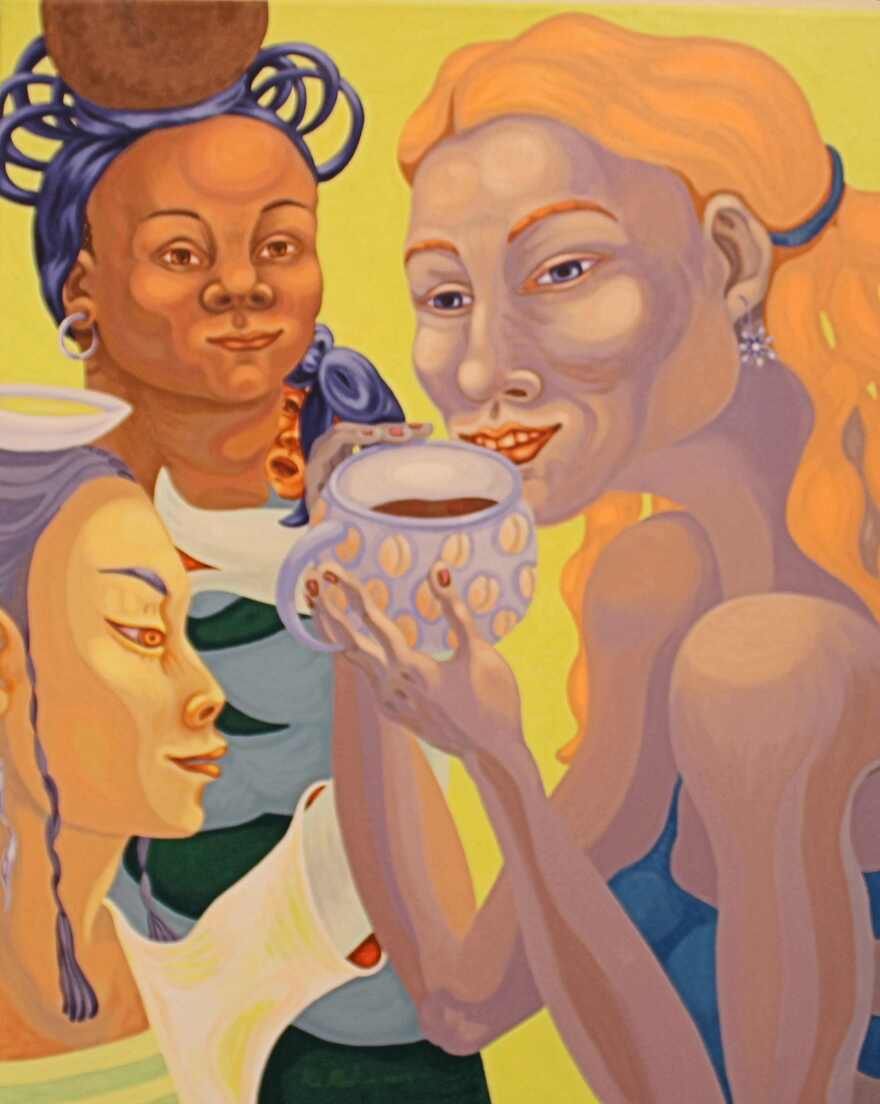 Ana Albertina Delgado painting in 'Cross Strands' solo show at the Alliance for the Arts.