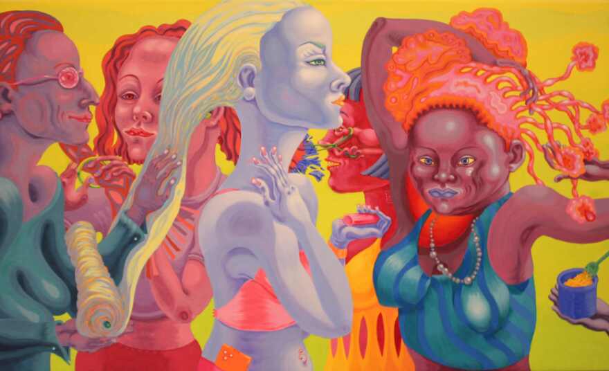 Ana Albertina Delgado painting in 'Cross Strands' solo show at the Alliance for the Arts.