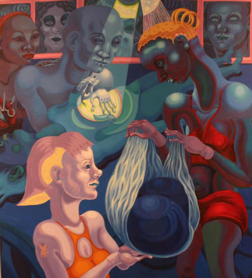 Ana Albertina Delgado painting in 'Cross Strands' solo show at the Alliance for the Arts.