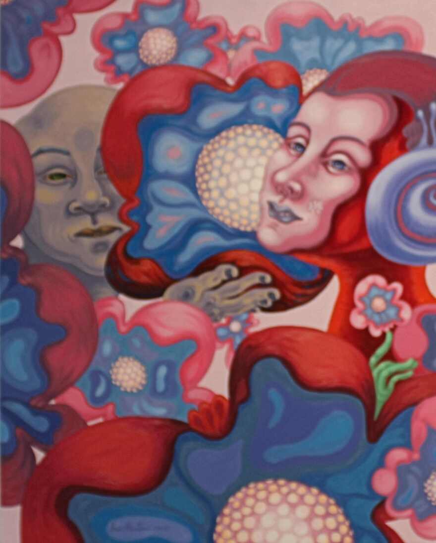 Ana Albertina Delgado painting in 'Cross Strands' solo show at the Alliance for the Arts.