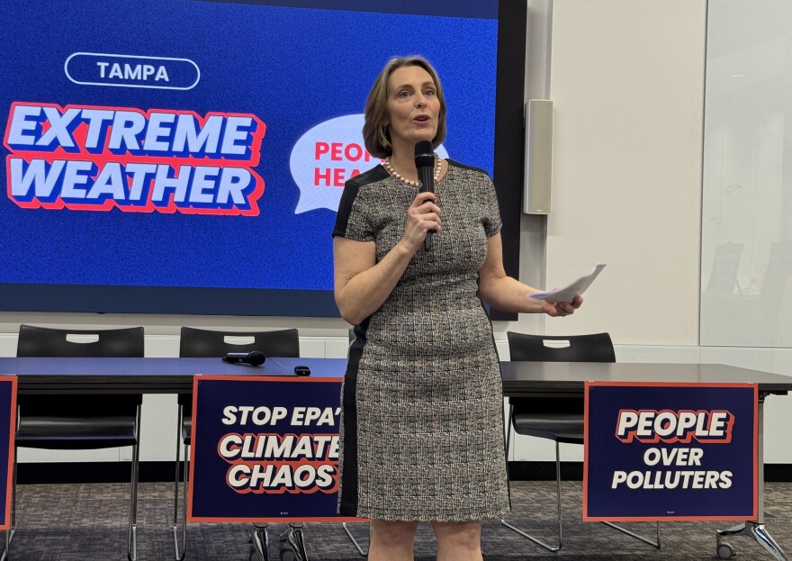 U.S. Rep. Kathy Castor addressing a seated audience at the Extreme Weather People's Hearing.