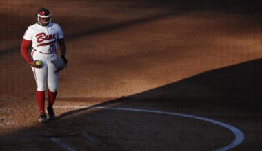 Marlie Giles (34) celebrates as second base after an RBI double vs. Dartmouth (Feb. 22, 2026)