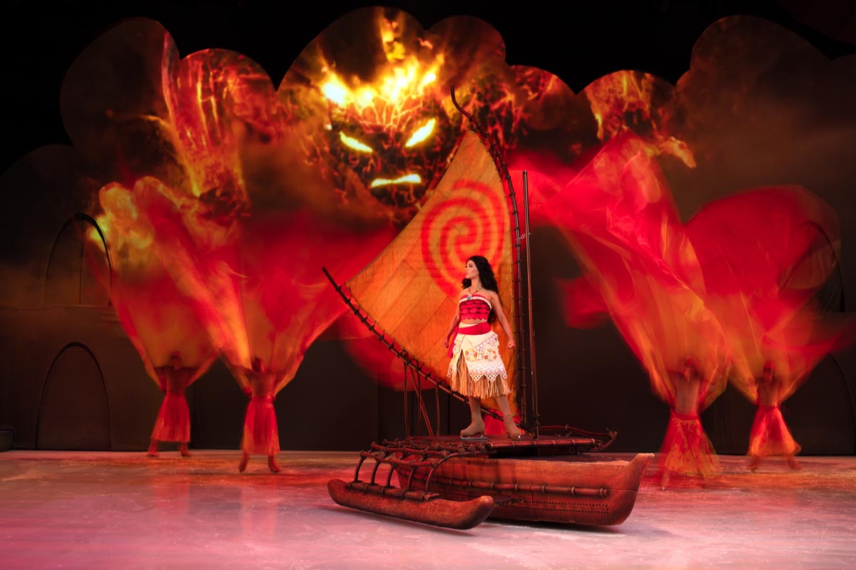 Sail away with Moana and bravely encounter the fiery wrath of Te Ka in Disney On Ice presents Mickey’s Search Party. Photo courtesy of Disney On Ice