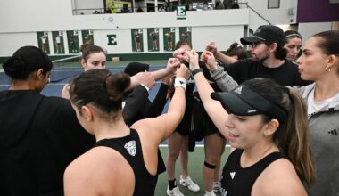 Matilde Parreira returns a shot in doubles action against Oakland
