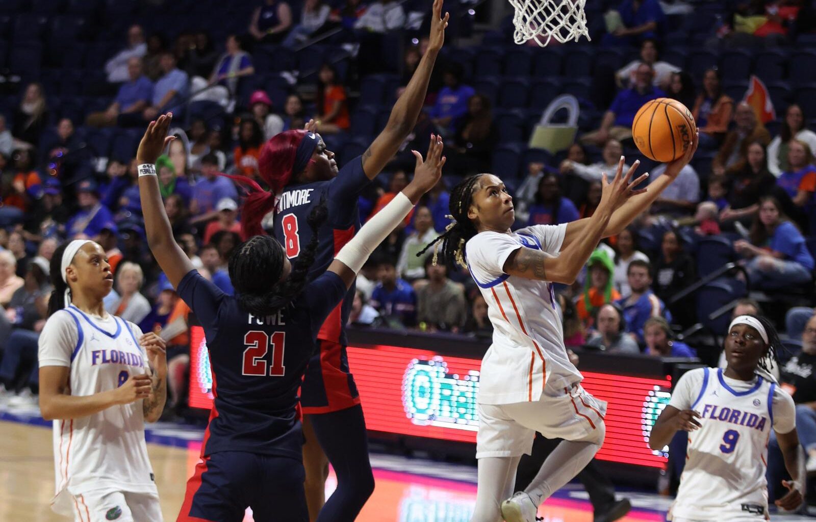 Liv McGill with the driving layup in Florida's 74-67 win over nationally-ranked Ole Miss