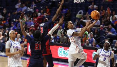 Liv McGill with the driving layup in Florida's 74-67 win over nationally-ranked Ole Miss