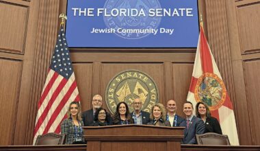 Members of Tampa’s and Gulf Coast’s delegations in the Senate chamber (L-R): Jennifer Feld, Eric Pastman, Chandaye Pastman, Emily Eisenberg, Steven Schwersky, Carolyn Fink, Stuart Berger, Joe Probasco and Pamela Garron.