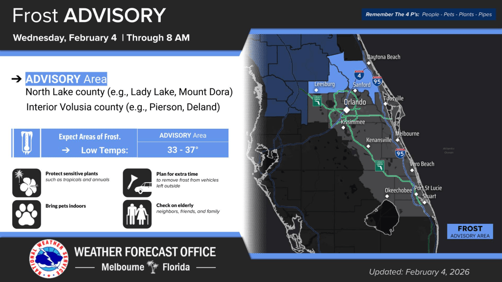 Frost advisory for parts of Central Florida but temperatures are warmer – Orlando Sentinel