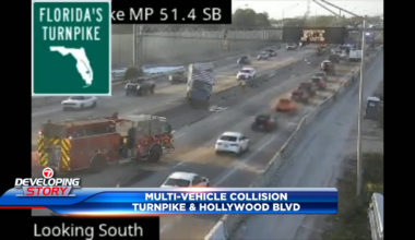 1 hospitalized after multi-vehicle collision on Florida Turnpike near Hollywood Boulevard exit - WSVN 7News | Miami News, Weather, Sports