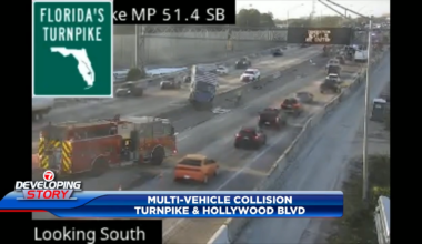 Multi-vehicle collision on Florida Turnpike near Hollywood Boulevard exit; first responders on scene - WSVN 7News | Miami News, Weather, Sports