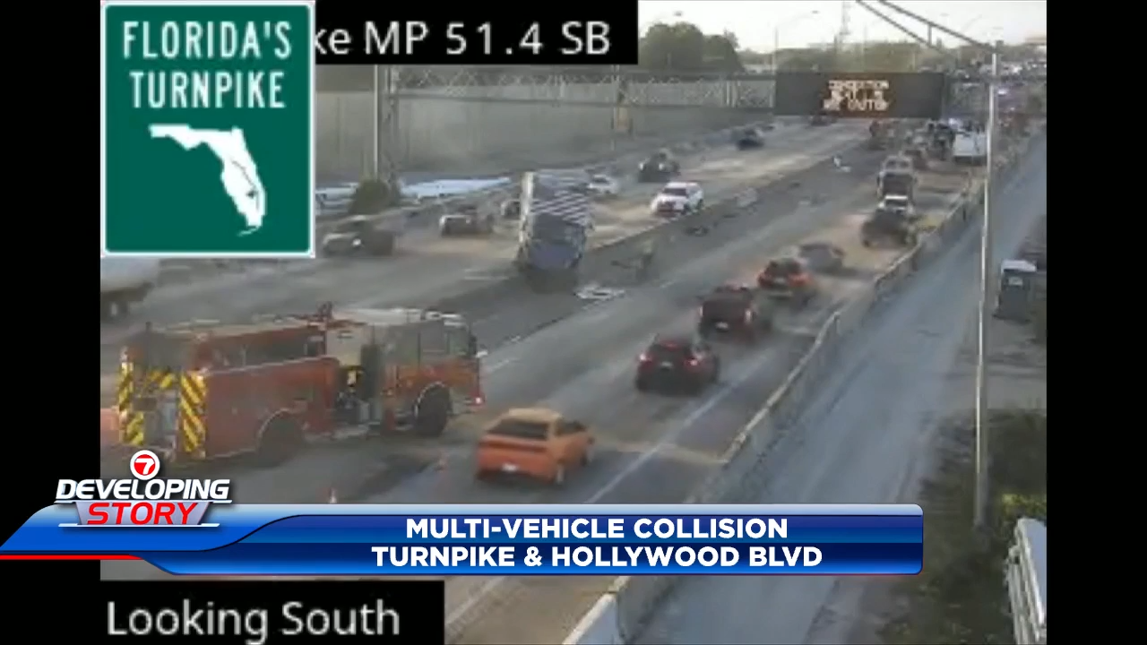 Multi-vehicle collision on Florida Turnpike near Hollywood Boulevard exit; first responders on scene - WSVN 7News | Miami News, Weather, Sports