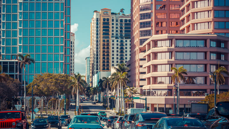 Downtown West Palm Beach with traffic