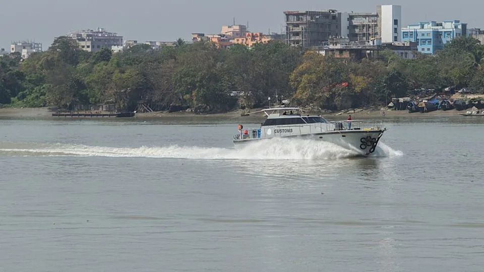 High speed boat of Kolkata Customs patrolling river Hooghly.