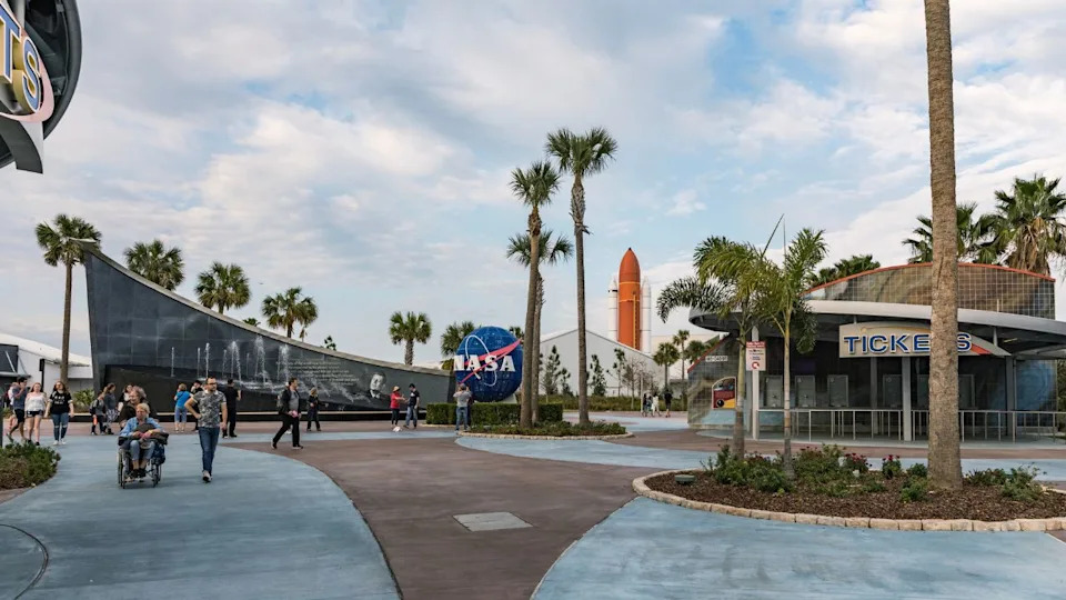 KENNEDY SPACE CENTER, FLORIDA, USA - FEBRUARY 18, 2017: Entry to NASA at Kennedy Space Center, Apollo Saturn V Center at Kennedy Space Center, Orlando, Florida.KENNEDY SPACE CENTER, FLORIDA, USA - FEBRUARY 18, 2017: Entry to NASA at Kennedy Space Center, Apollo Saturn V Center at Kennedy Space Center, Orlando, Florida.