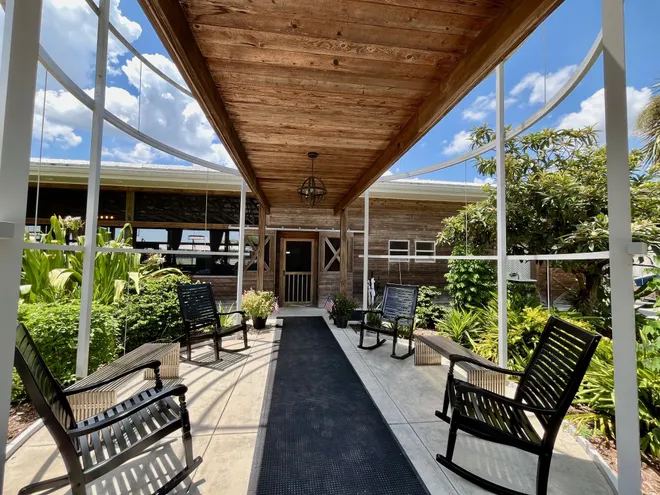 This entryway leads you to Blossom & Brie's open-air dining room.