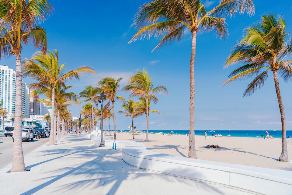 Wave white wall along the beach in Fort Lauderdale Beach, Florida, US