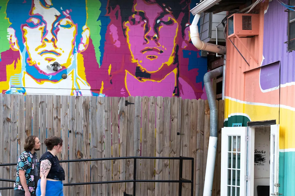 Visitors enjoy annual First Friday at Railroad Square Friday, May 2, 2025. It continues nearly a year after tornadoes tore through Tallahassee.