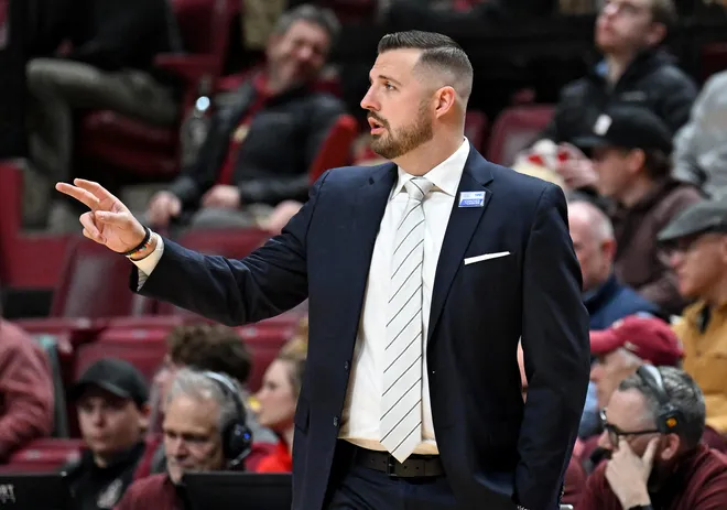 Jan 31, 2026; Tallahassee, Florida, USA; Florida State Seminoles head coach Luke Loucks during the game against the Stanford Cardinal at Donald L. Tucker Center. Mandatory Credit: Melina Myers-Imagn Images