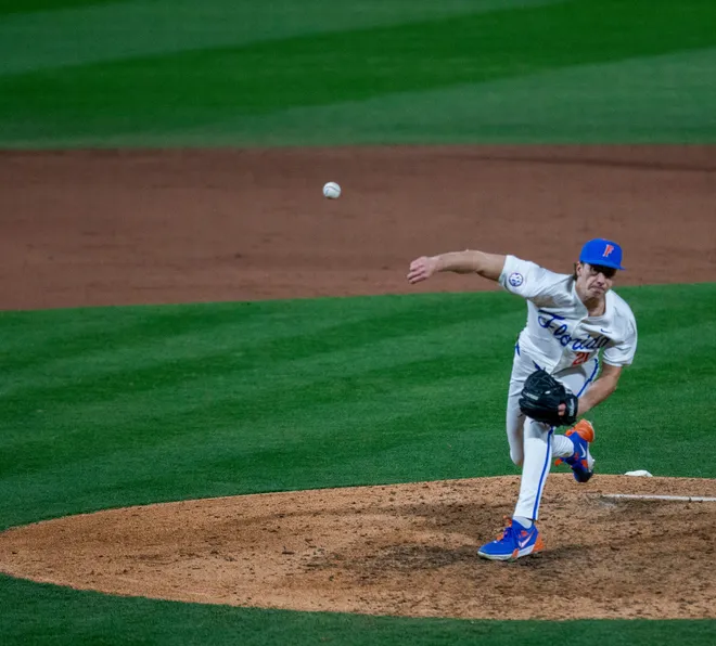 Florida's pitcher Jackson Barberi (22) comes into the game against UAB, Friday, February 13, 2026, at Condron Family Ballpark in Gainesville, Florida. The Gators lost Game 1 to the Blazers 9-7. [Cyndi Chambers/ Gainesville Sun] 2026