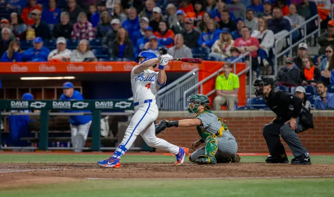 Florida's infielder Cade Kurland (4) at bat against UAB Friday, February 13, 2026, at Condron Family Ballpark in Gainesville, Florida. The Gators lost Game 1 to the Blazers 9-7. [Cyndi Chambers/ Gainesville Sun] 2026