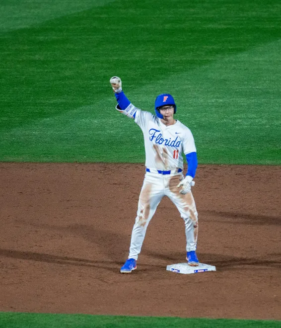 Florida's infielder Brendan Lawson (11)] with a double against UAB, Friday, February 13, 2026, at Condron Family Ballpark in Gainesville, Florida. The Gators lost Game 1 to the Blazers 9-7. [Cyndi Chambers/ Gainesville Sun] 2026