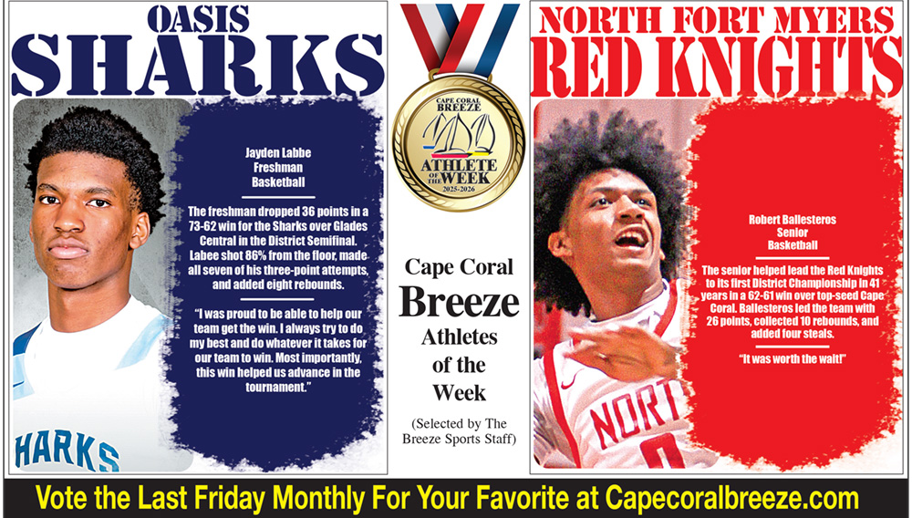 Athletes of the Week | Feb. 13 | Oasis Shark JAYDEN LABBE & North Fort Myers Red Knight ROBERT BALLESTEROS