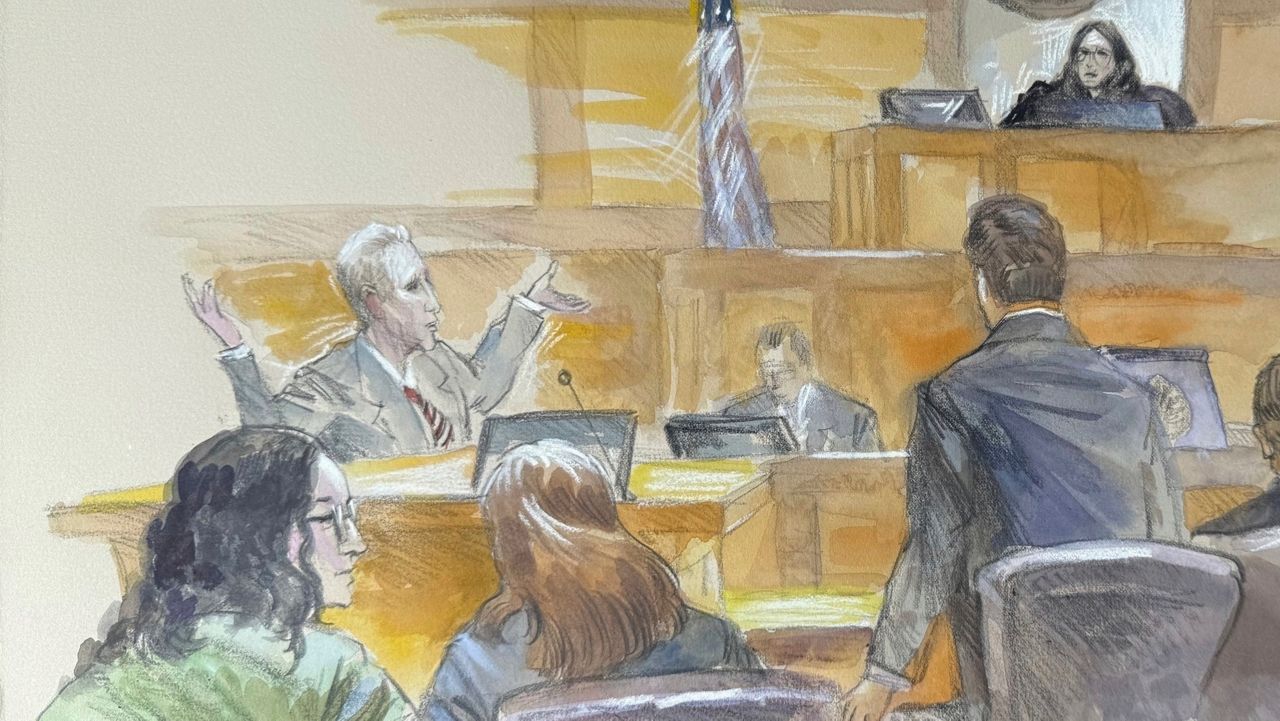 FILE - This courtroom sketch shows Ryan Routh, left, throwing his arms up directed at U.S. District Judge Aileen Cannon in frustration as jury selection begins in the trial of Routh, who is charged with attempting to assassinate Donald Trump last year at a golf course in South Florida, Monday, Sept. 8, 2025, in Fort Pierce, Fla. (Lothar Speer via AP, File)