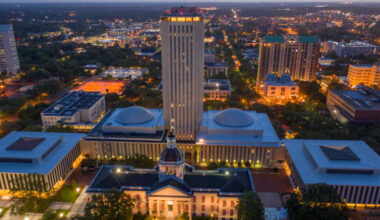 Aerial photo of downtown Tallahassee, Florida and the State Capitol