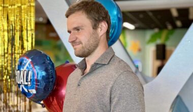 Florida Panthers captain and center Aleksander Barkov at an event at Joe DiMaggio Children’s Hospital on Tuesday, Feb. 24, 2026, announcing the naming of the “Barkov Sports Medicine” department at the hospital.