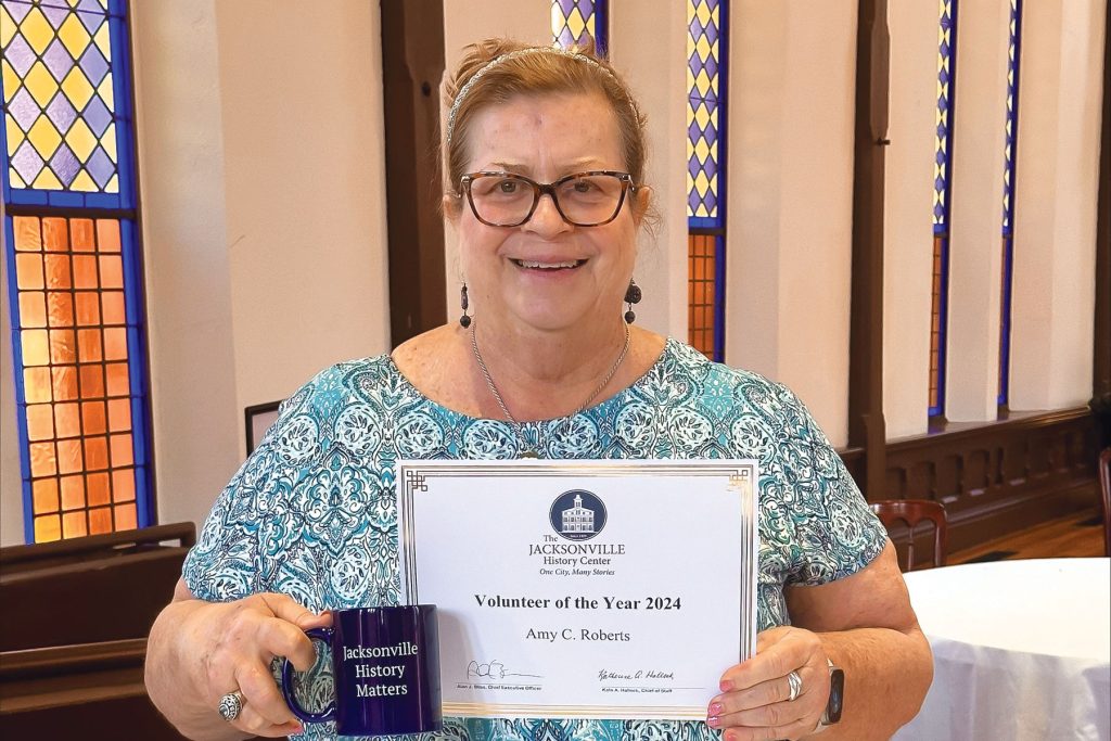 Amy Roberts is recognized at the Jacksonville History Center’s 2024 Volunteer of the Year
