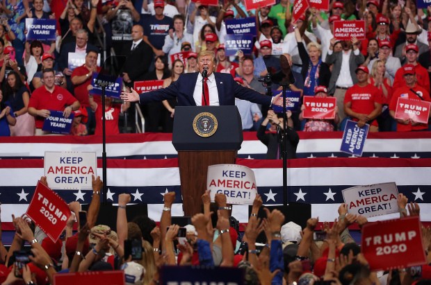 President Trump speaks during his reelection kickoff campaign rally at the Amway Center in Orlando, Fla., on Tuesday, June 18, 2019. (Stephen M. Dowell/Orlando Sentinel)