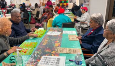 Amanda Page and her friends at the Progress Village Senior Center. (Spectrum News)
