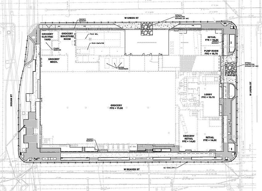 The site plan Gateway Jax Block N7, the Publix-anchored mixed-use development at 119 W. Beaver St. The site plan Gateway Jax Block N7, the Publix-anchored mixed-use development at 119 W. Beaver St.